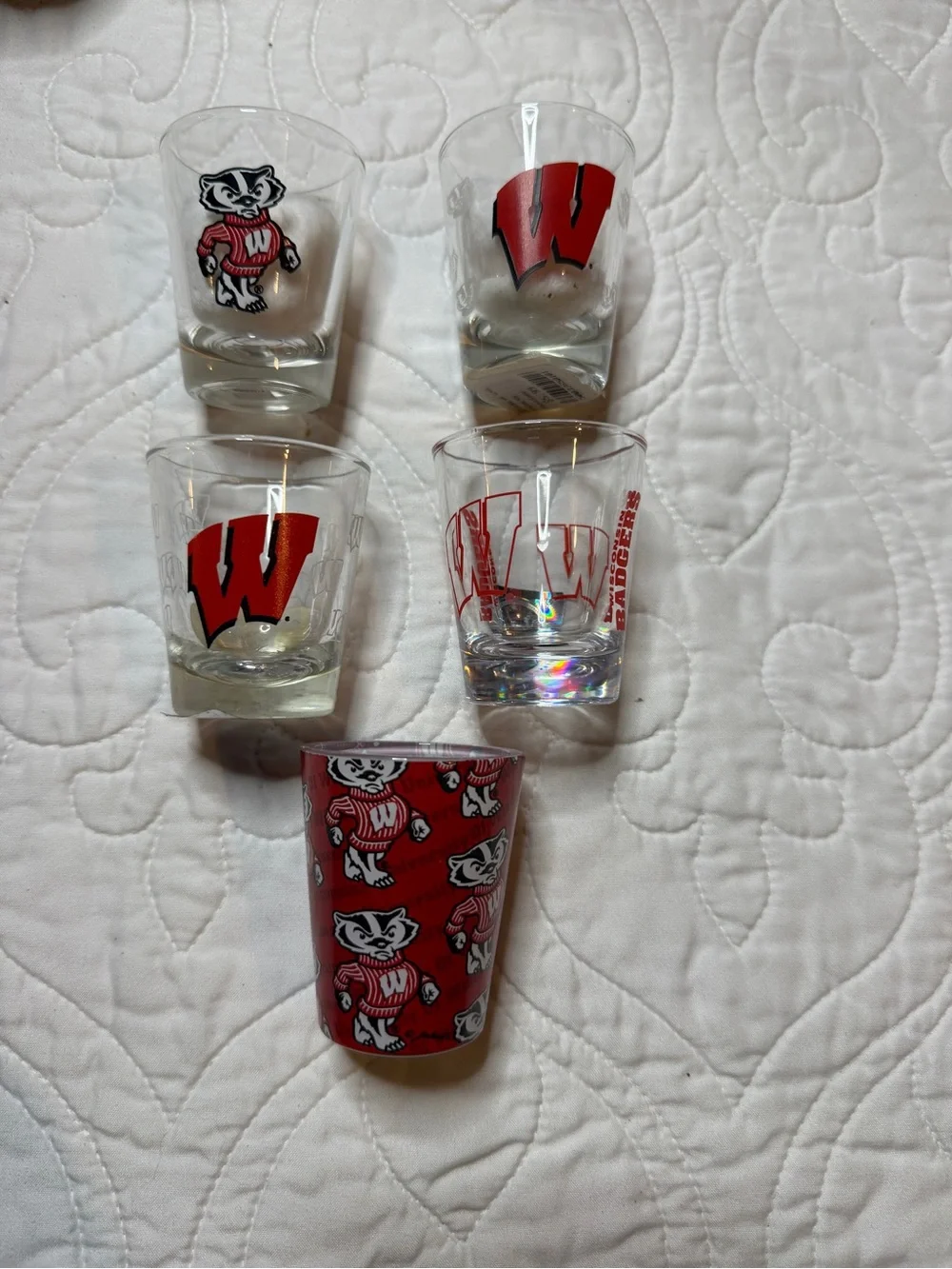 Wisconsin Badgers NCAA Shot Glass Lot Bucky Badger Set of 5
